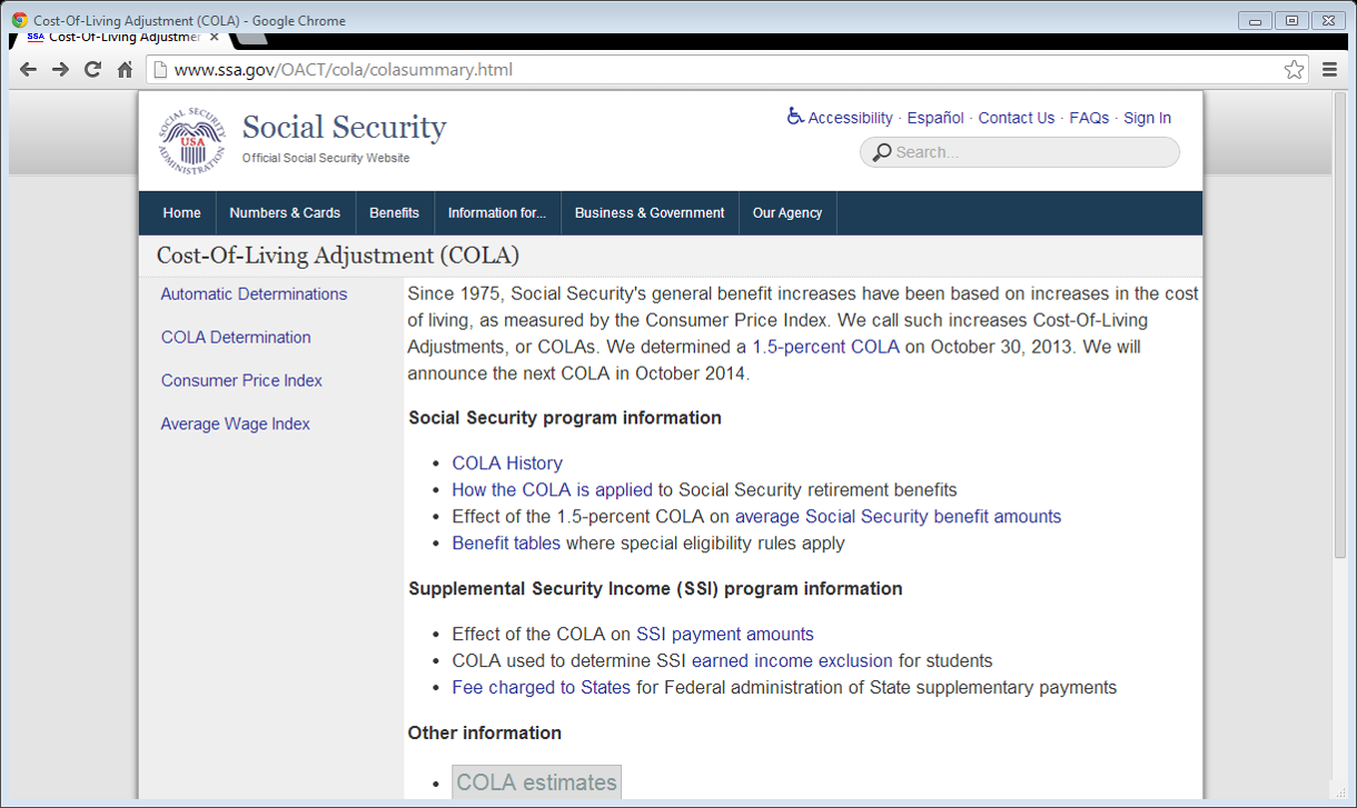 Social Security Pension Payments in the US are Indexed to the CPI